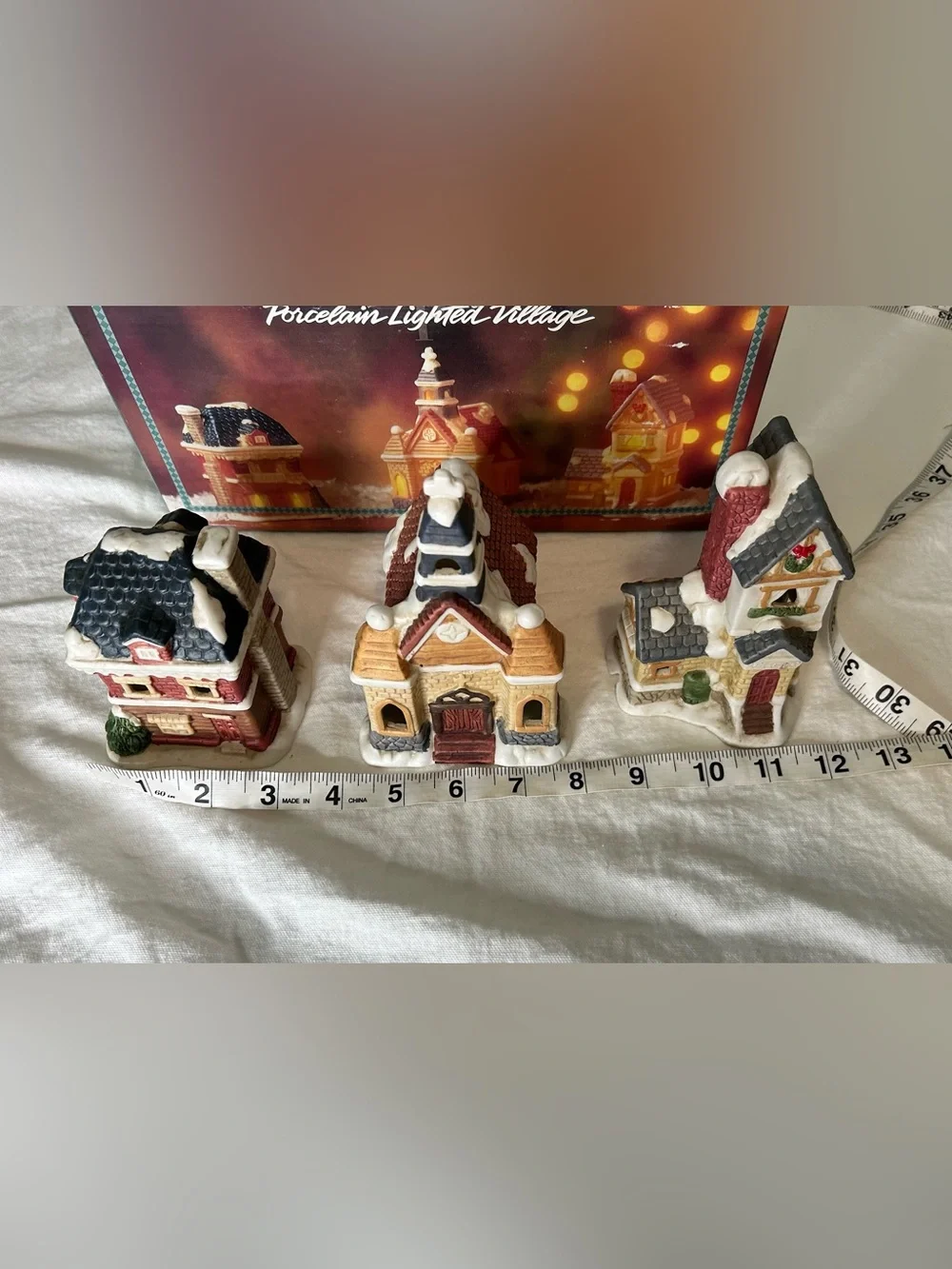 Vintage 1993 Dayton Hudson Porcelain Lighted Christmas Village Set of 3 Houses